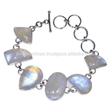 Natural Rainbow Moonstone with 925 Sterling Silver Bracelet at Best Price Jewelry